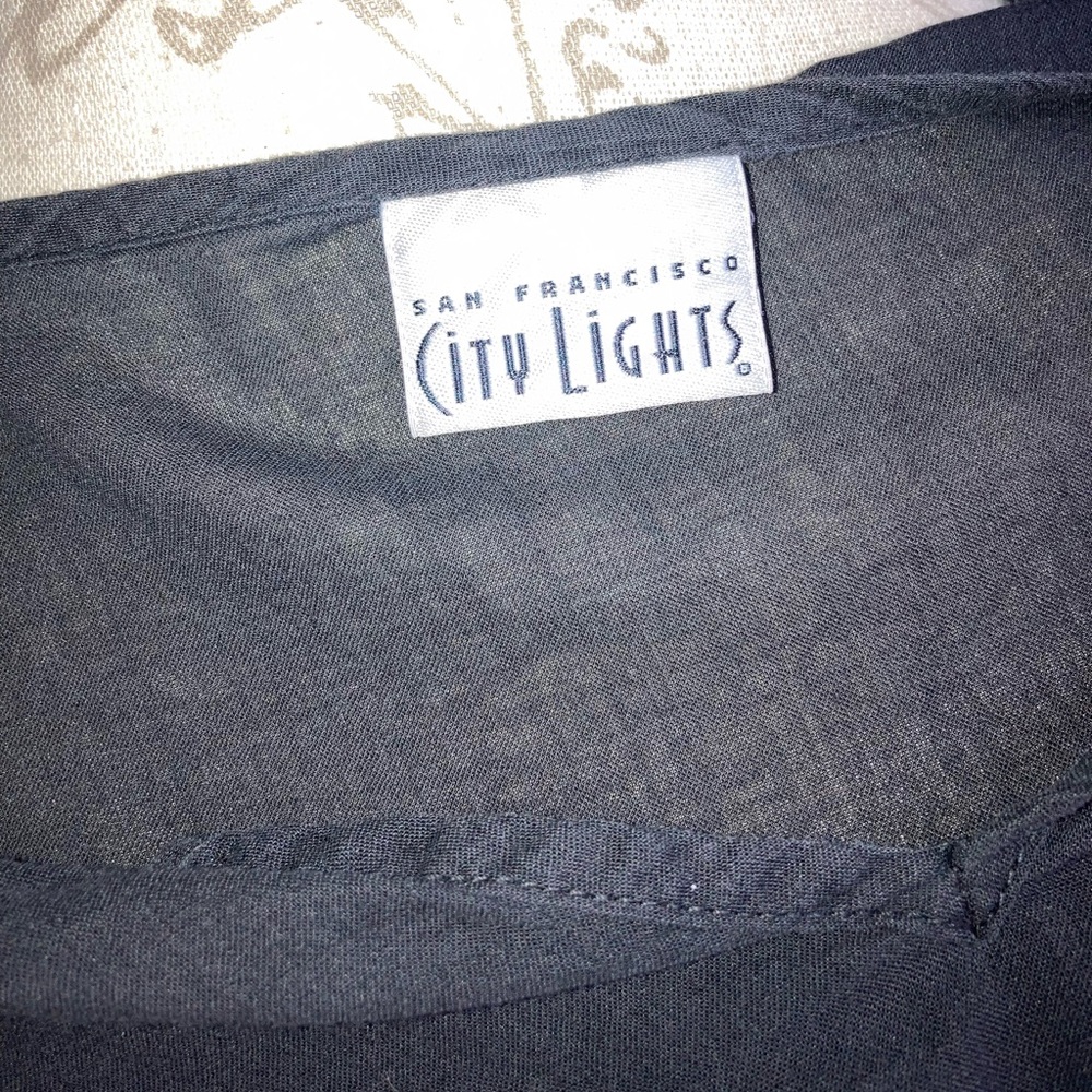 Black Sheer Lightweight Cotton Blouse Top 3/4 Sleeves by City Lights Medium - Picture 8 of 8